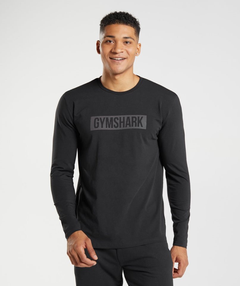 Men\'s Gymshark Block Long Sleeve T-Shirts Black | CA 63N7D8